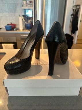 BCBGeneration Black Croc-Embossed High Heel Pumps